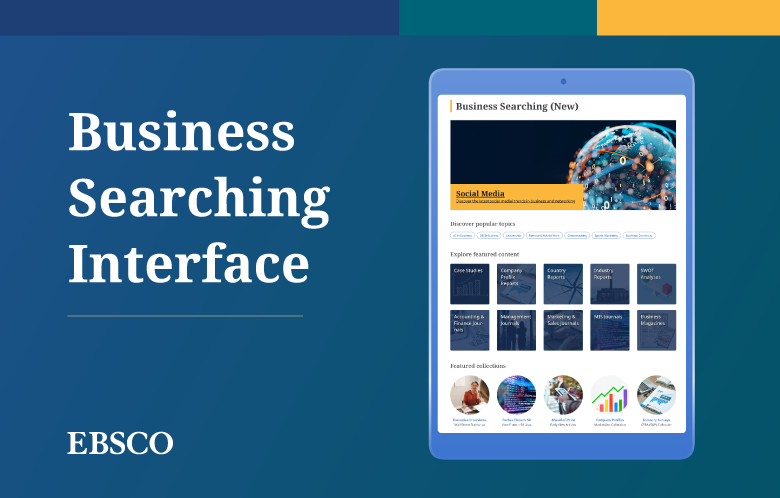 A screenshot of EBSCO's Business Searching Interface on a tablet device