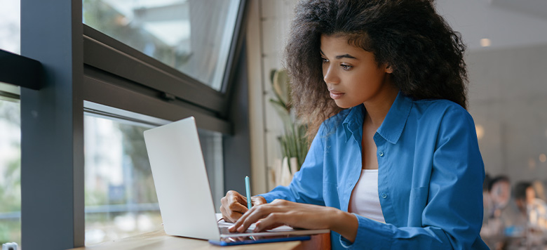 Student working on laptop