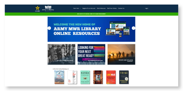 Example of Stacks LibraryAware database showing army news library online resources