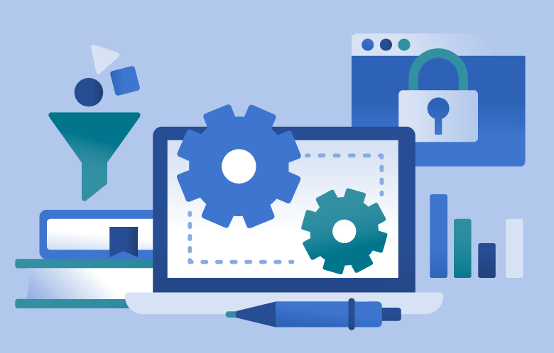 blue and green illustration of library software types